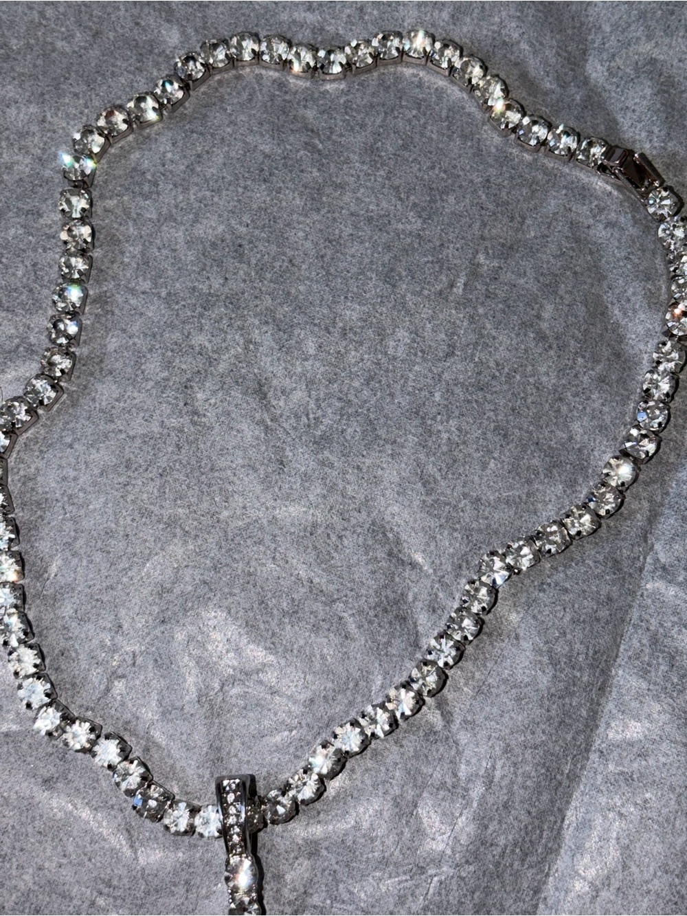 Crystal Cross Pendant Tennis Necklace - Silver Tone - Picture 5 of 7